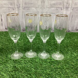 Turkish Crystal Clear Imperial Optic Glasses With Gold Champagne Flutes (4)